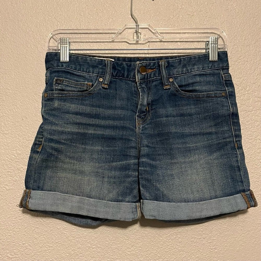 GAP 1969 Real Straight Denim Medium Wash Cuffed Hem Jean Shorts Size 25